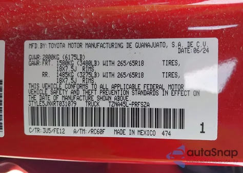 2024 Toyota Tacoma Trd Sport 4Wd z USA, uszkodzony, nr VIN 3TYLE5JNXRT031079